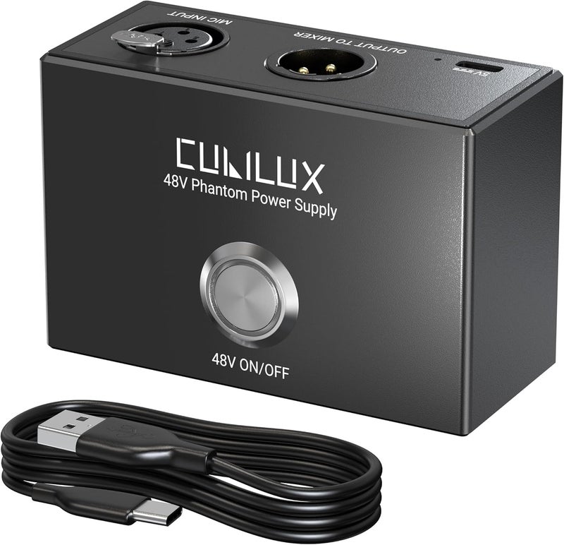 Cubilux MPX-1 USB C 48V Phantom Power Supply, Type C to XLR Portable Power Supply for Condenser Microphone, Full Aluminum Alloy Recording Equipment with 1/4" Arri Locating Mounting Hole - Image 1